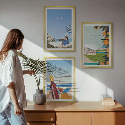 Set of 3 framed wall art pieces Amalfi Positano and Capri