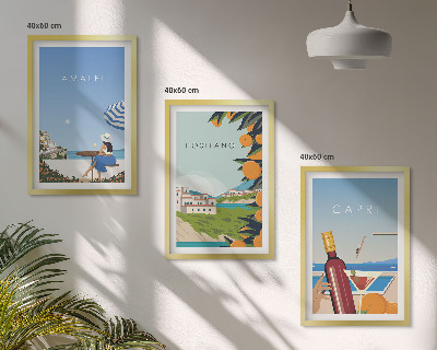 Set of 3 framed wall art pieces Amalfi Positano and Capri