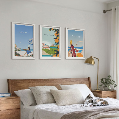 Set of 3 framed wall art pieces Amalfi Positano and Capri