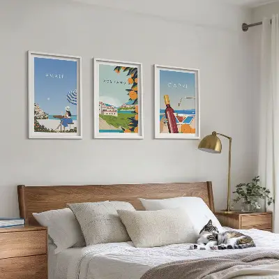 Amalfi, Positano, and Capri framed wall art set of 3 pieces