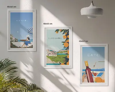 Amalfi, Positano, and Capri framed wall art set of 3 pieces