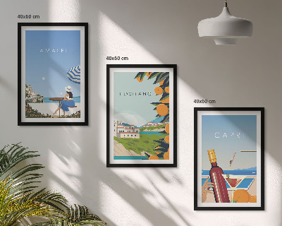 Set of 3 framed wall art pieces Amalfi Positano and Capri