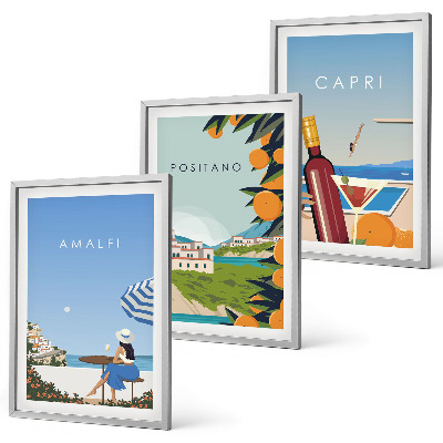 Set of 3 framed wall art pieces Amalfi Positano and Capri