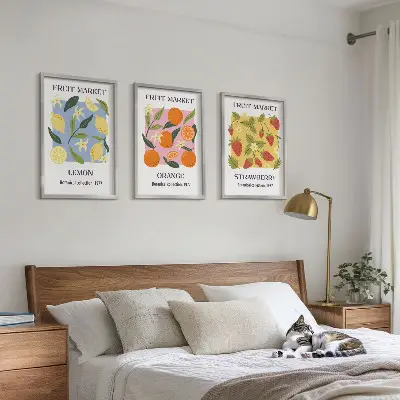 Wall art set fruit posters with lemons and strawberries