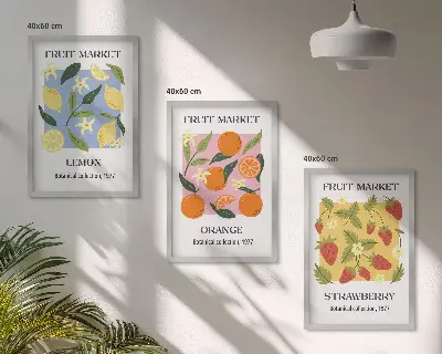 Wall art set fruit posters with lemons and strawberries