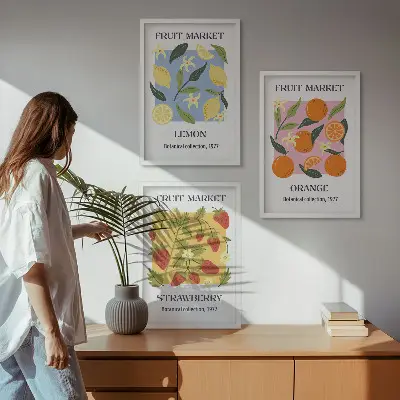Wall art set fruit posters with lemons and strawberries