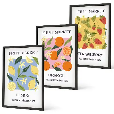 Wall art set fruit posters with lemons and strawberries