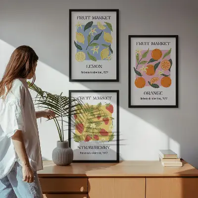 Wall art set fruit posters with lemons and strawberries