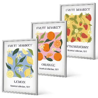 Wall art set fruit posters with lemons and strawberries