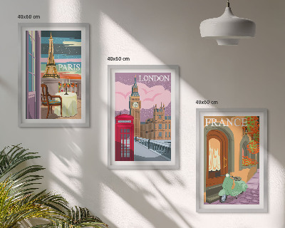 Three-piece wall art piece Views Paris London retro