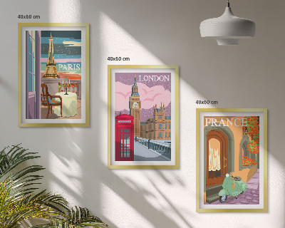 Three-piece wall art piece Views Paris London retro