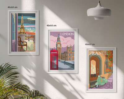 Three-piece wall art piece Views Paris London retro