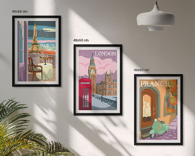 Three-piece wall art piece Views Paris London retro
