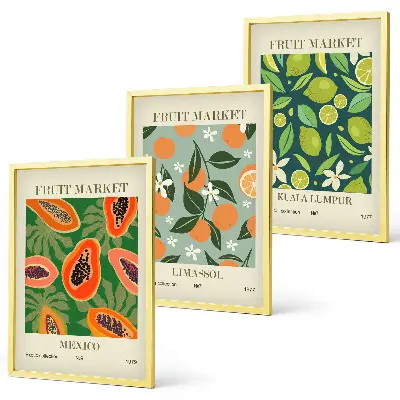 Fruit vintage wall art set of 3 framed pieces