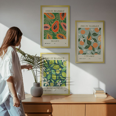 Set of 3 framed wall art pieces Fruit vintage posters