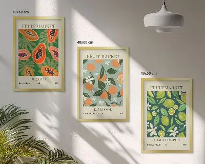 Fruit vintage wall art set of 3 framed pieces