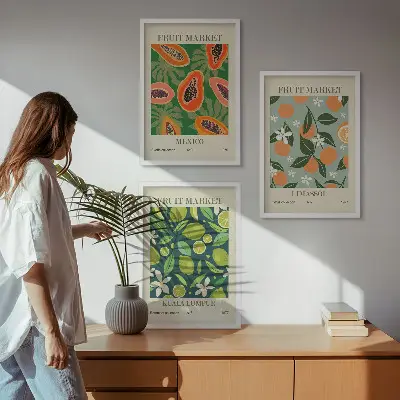 Fruit vintage wall art set of 3 framed pieces