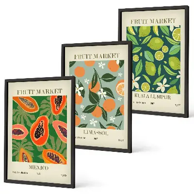 Fruit vintage wall art set of 3 framed pieces