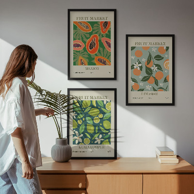 Set of 3 framed wall art pieces Fruit vintage posters