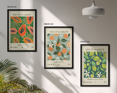 Set of 3 framed wall art pieces Fruit vintage posters