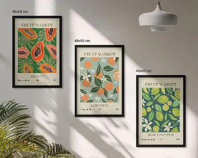 Fruit vintage wall art set of 3 framed pieces