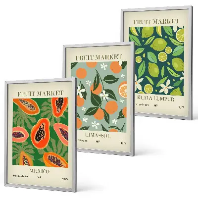 Fruit vintage wall art set of 3 framed pieces