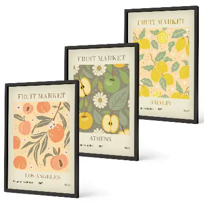Retro fruit pattern wall art set set of decorative posters