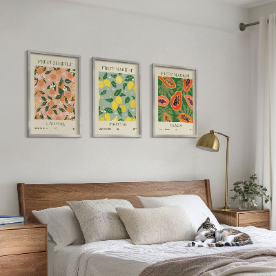 Set of 3 framed wall art pieces Citrus fruits tropical retro