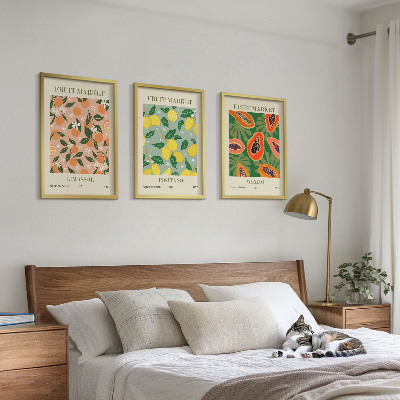 Set of 3 framed wall art pieces Citrus fruits tropical retro