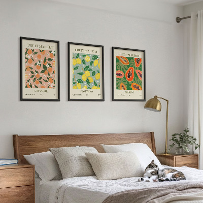 Set of 3 framed wall art pieces Citrus fruits tropical retro
