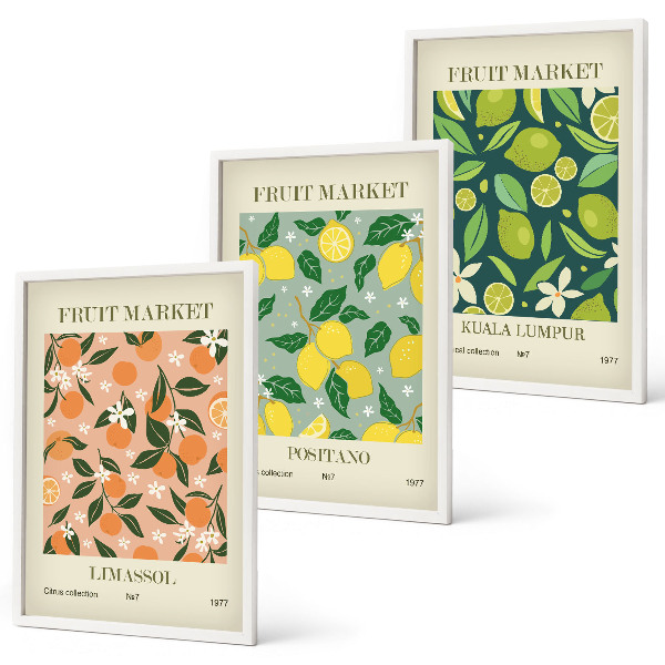 Wall art set Fruity citrus flower patterns