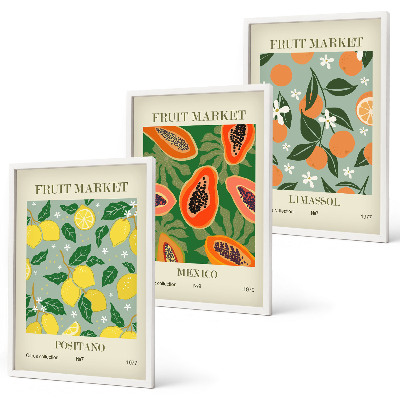 Three-piece wall art piece Fruit posters lemons papayas