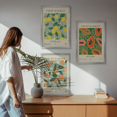 Three-piece wall art piece Fruit posters lemons papayas
