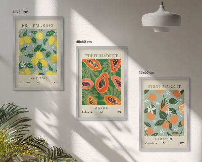Three-piece wall art piece Fruit posters lemons papayas