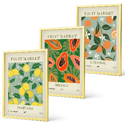 Three-piece wall art piece Fruit posters lemons papayas