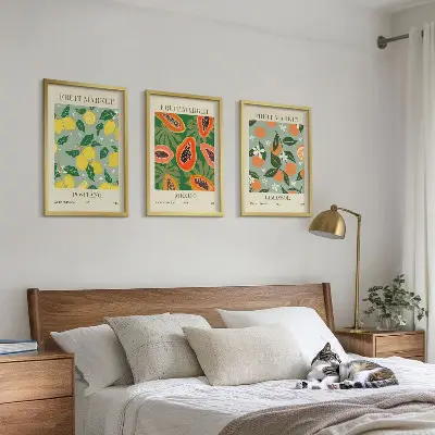 Three-piece wall art set with fruit posters of lemons and papayas