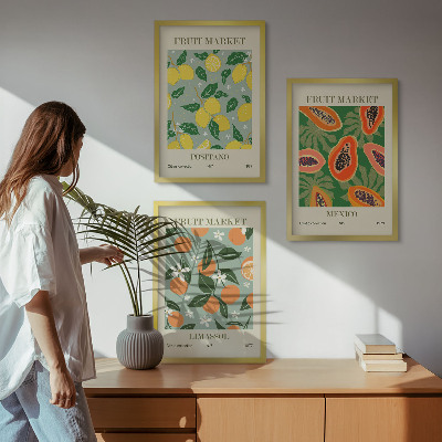 Three-piece wall art piece Fruit posters lemons papayas