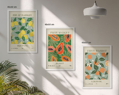 Three-piece wall art piece Fruit posters lemons papayas
