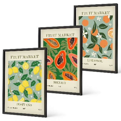 Three-piece wall art piece Fruit posters lemons papayas