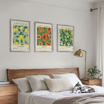 Set of 3 framed wall art pieces Fruity lemon and papaya patterns