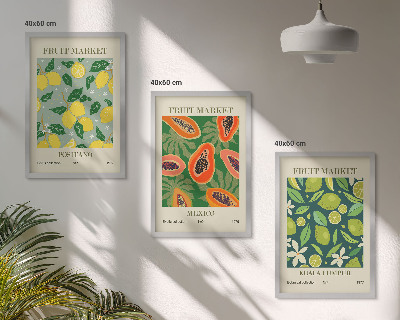 Set of 3 framed wall art pieces Fruity lemon and papaya patterns