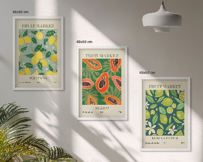 Set of 3 framed wall art pieces Fruity lemon and papaya patterns