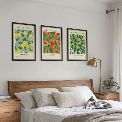 Set of 3 framed wall art pieces Fruity lemon and papaya patterns