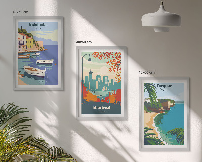 Three-piece wall art piece Cityscapes from Greece, Canada, Australia