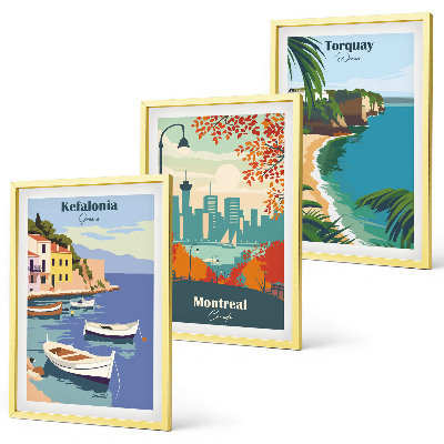 Three-piece wall art piece Cityscapes from Greece, Canada, Australia