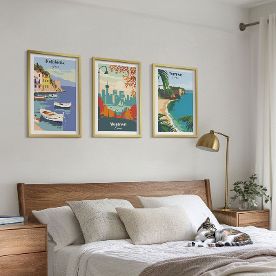 Three-piece wall art piece Cityscapes from Greece, Canada, Australia
