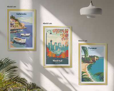 Three-piece wall art piece Cityscapes from Greece, Canada, Australia