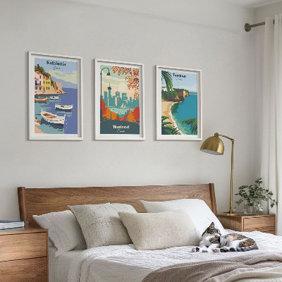 Three-piece wall art piece Cityscapes from Greece, Canada, Australia