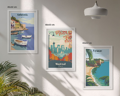 Three-piece wall art piece Cityscapes from Greece, Canada, Australia