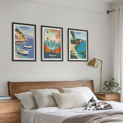Three-piece wall art piece Cityscapes from Greece, Canada, Australia